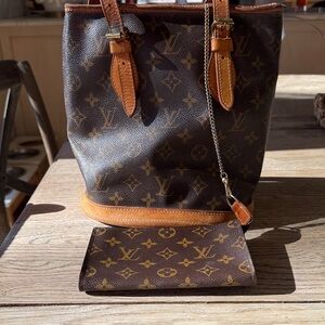 Louis Vuitton Brown and Tan Monogram Tote with Pouch